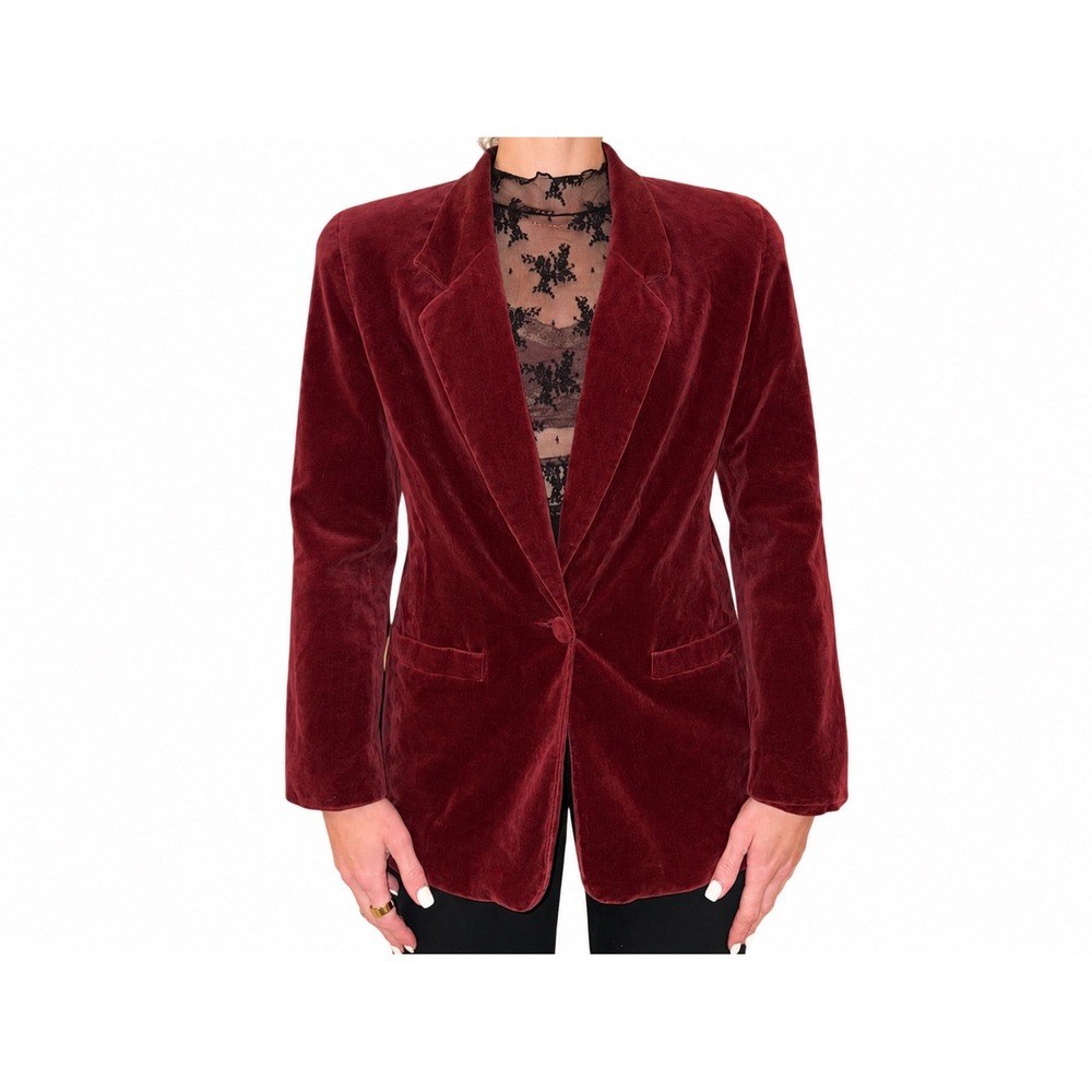 Vintage Tanjay Burgundy Velvet Blazer With Single Button